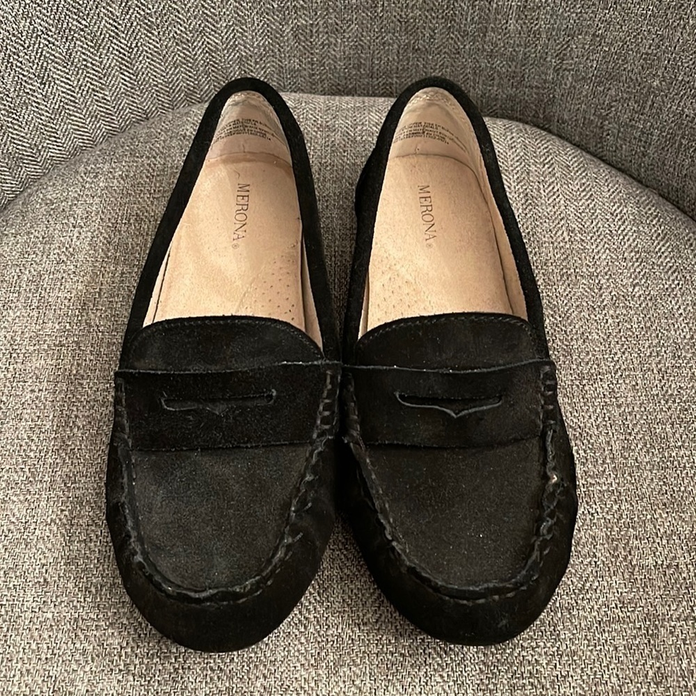Genuine Suede Black Slippers/Moccasins size 7.5 by Merona